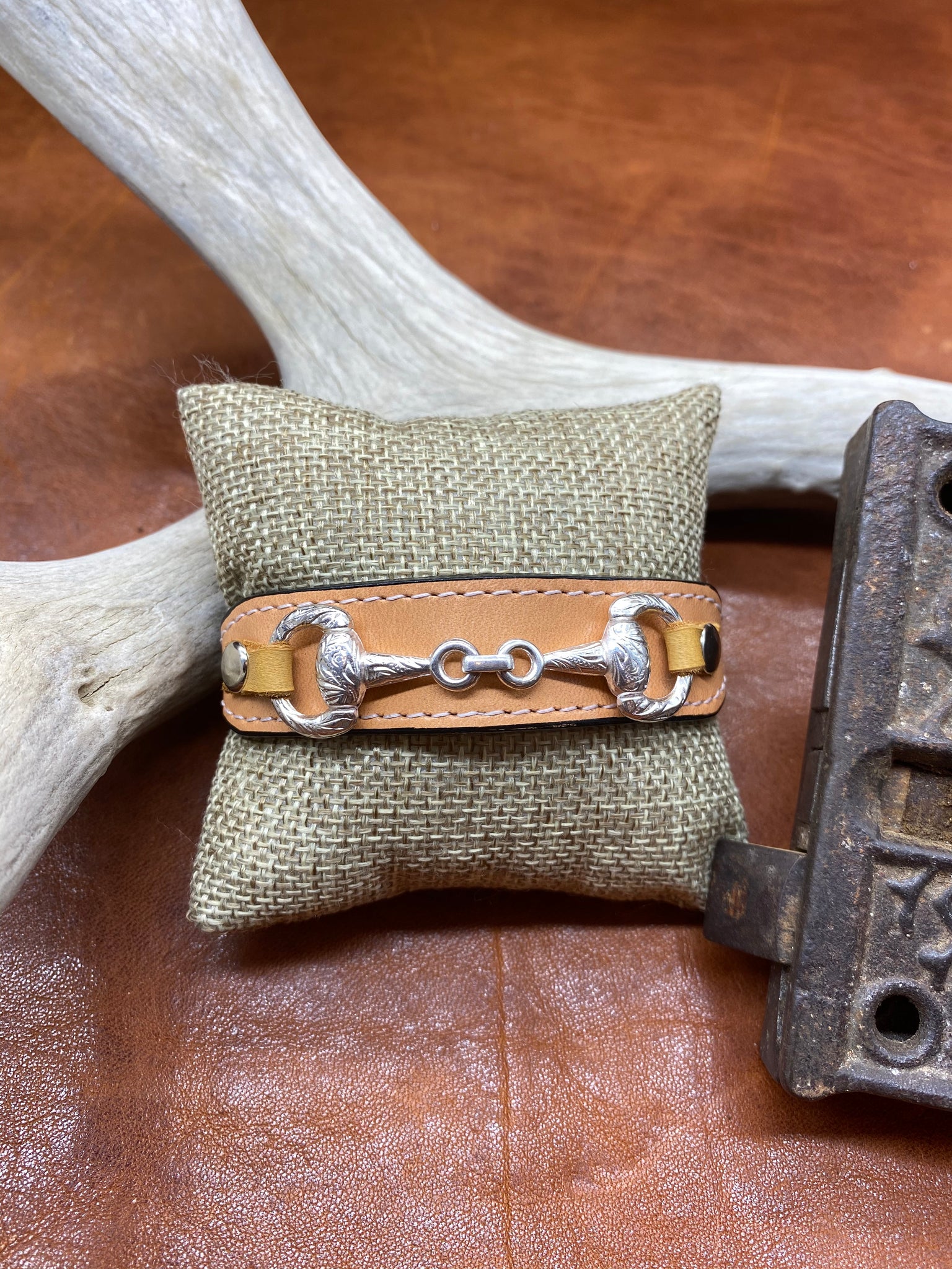 Tan Leather & Horse Bit Buckle Bracelet