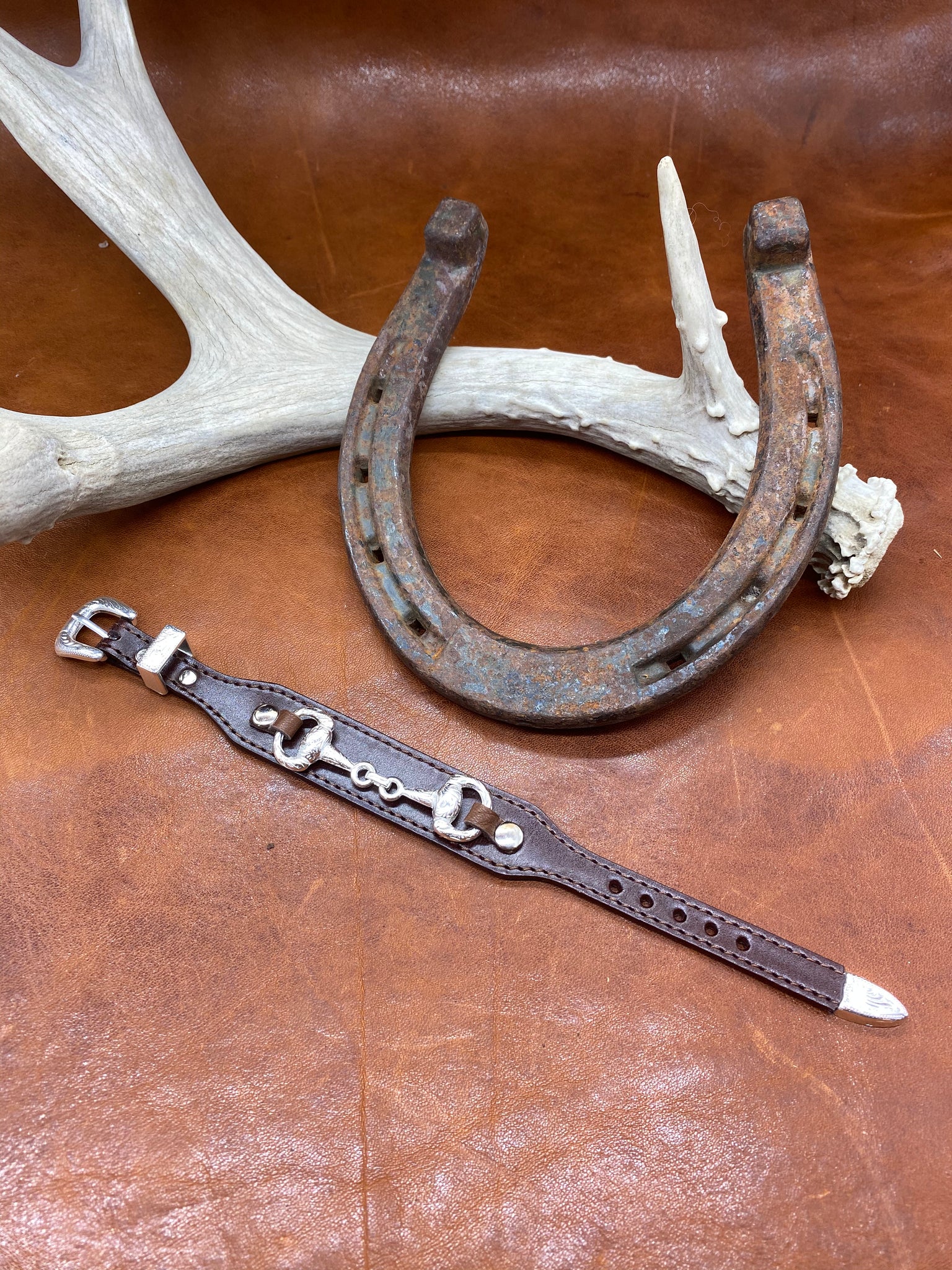 Brown Leather & Horse Bit Buckle Bracelet