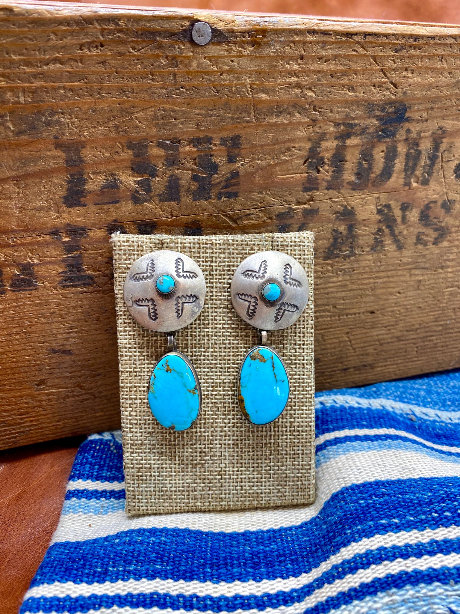 Sterling Concho & Turquoise Drop Earrings
