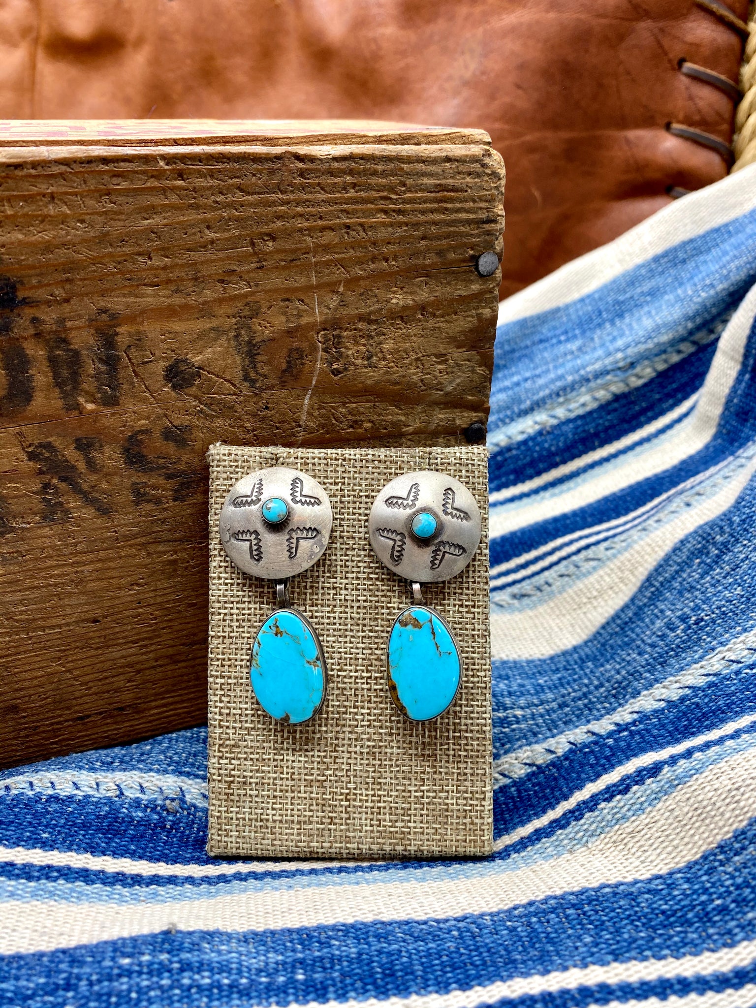 Sterling Concho & Turquoise Drop Earrings