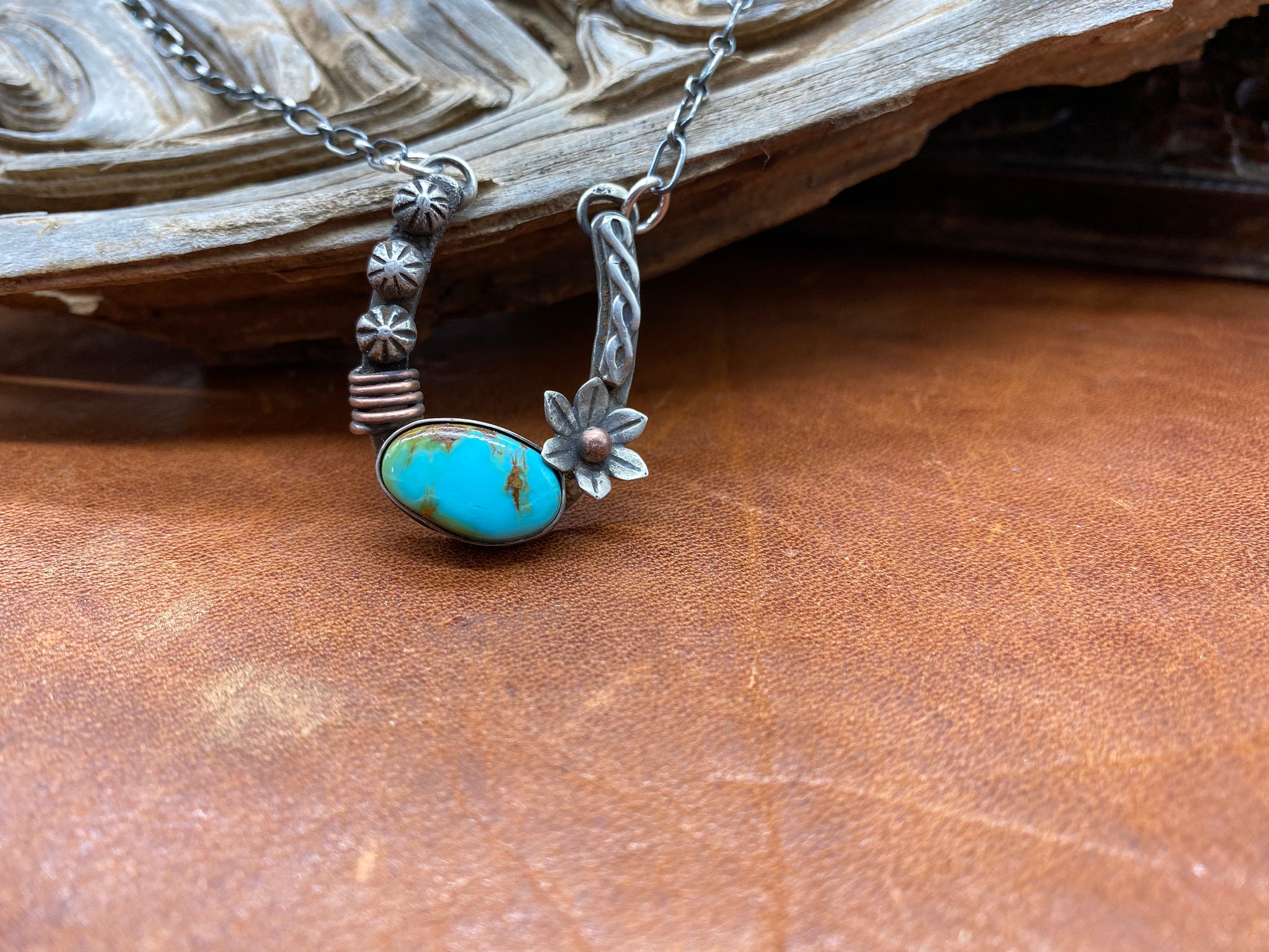 Sterling and Royston Turquoise Lucky Horseshoe Necklace