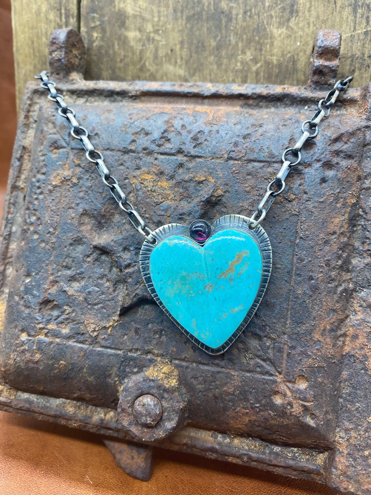 Sacred Heart Royston Turquoise & Garnet Necklace