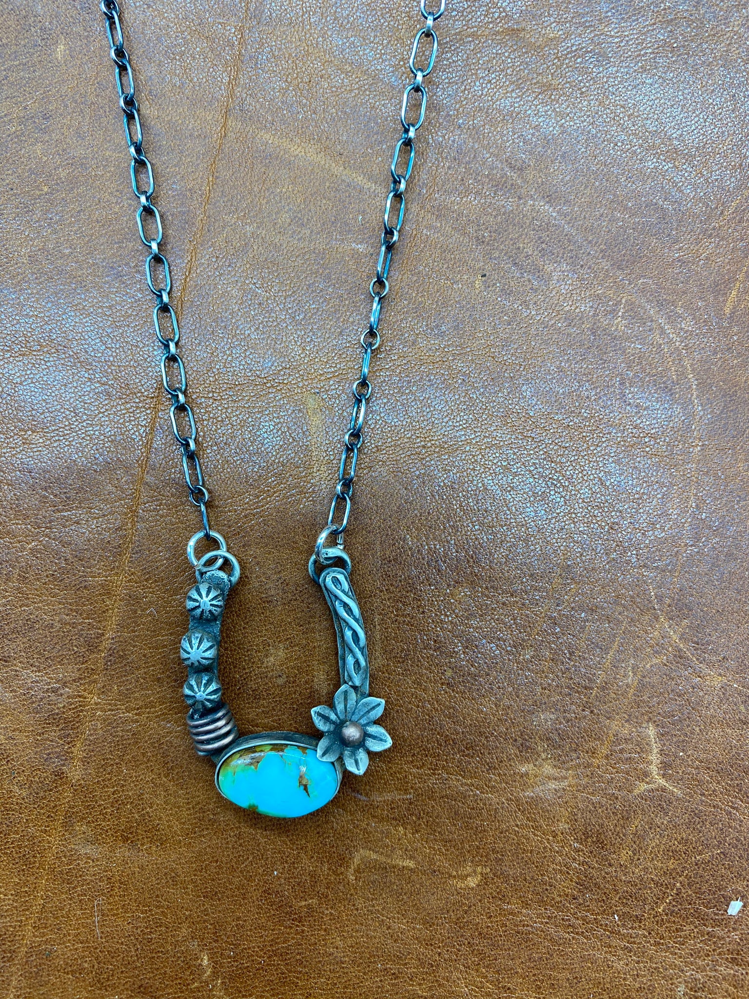 Sterling and Royston Turquoise Lucky Horseshoe Necklace