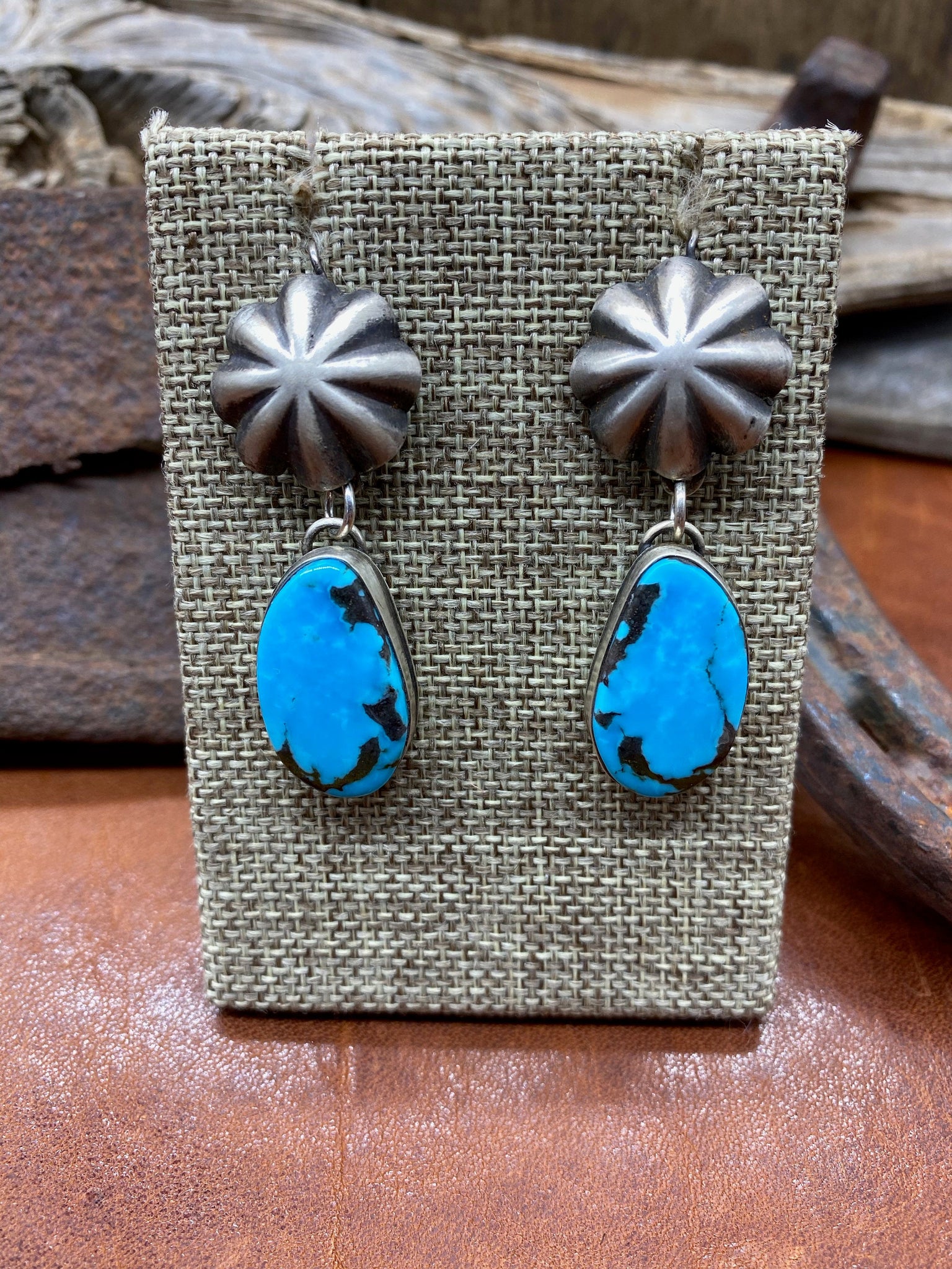Kingman Turquoise & Sterling Fluted Concho Earrings